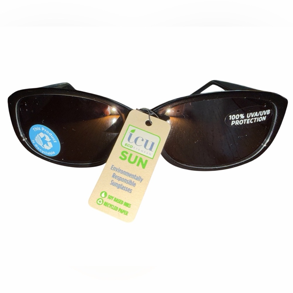 ICU Sunglasses Oval Black w/Turquoise Interior & Smoke Lens NWT